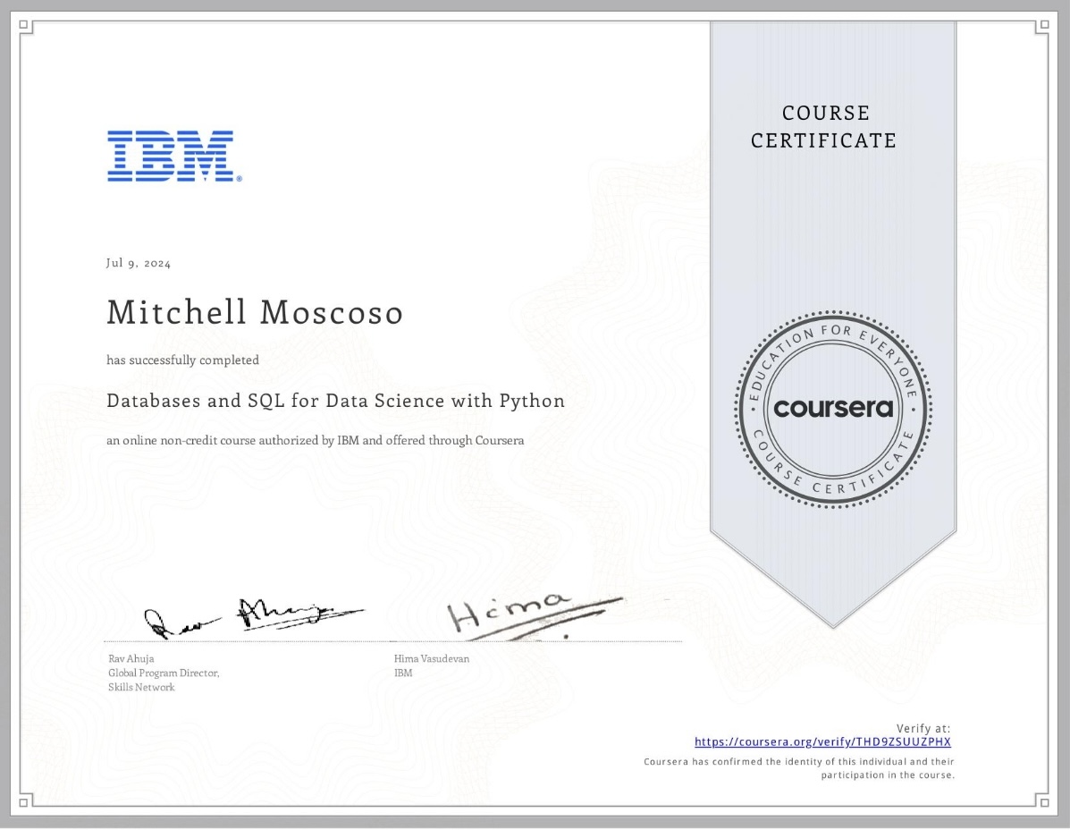 IBM SQL and Relational Databases Certificate